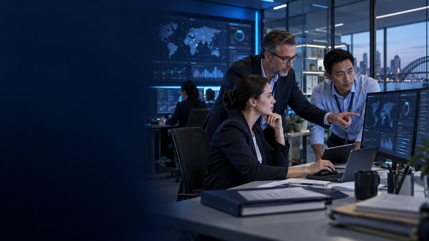 A cross-functional team reviewing information security risks and response information
