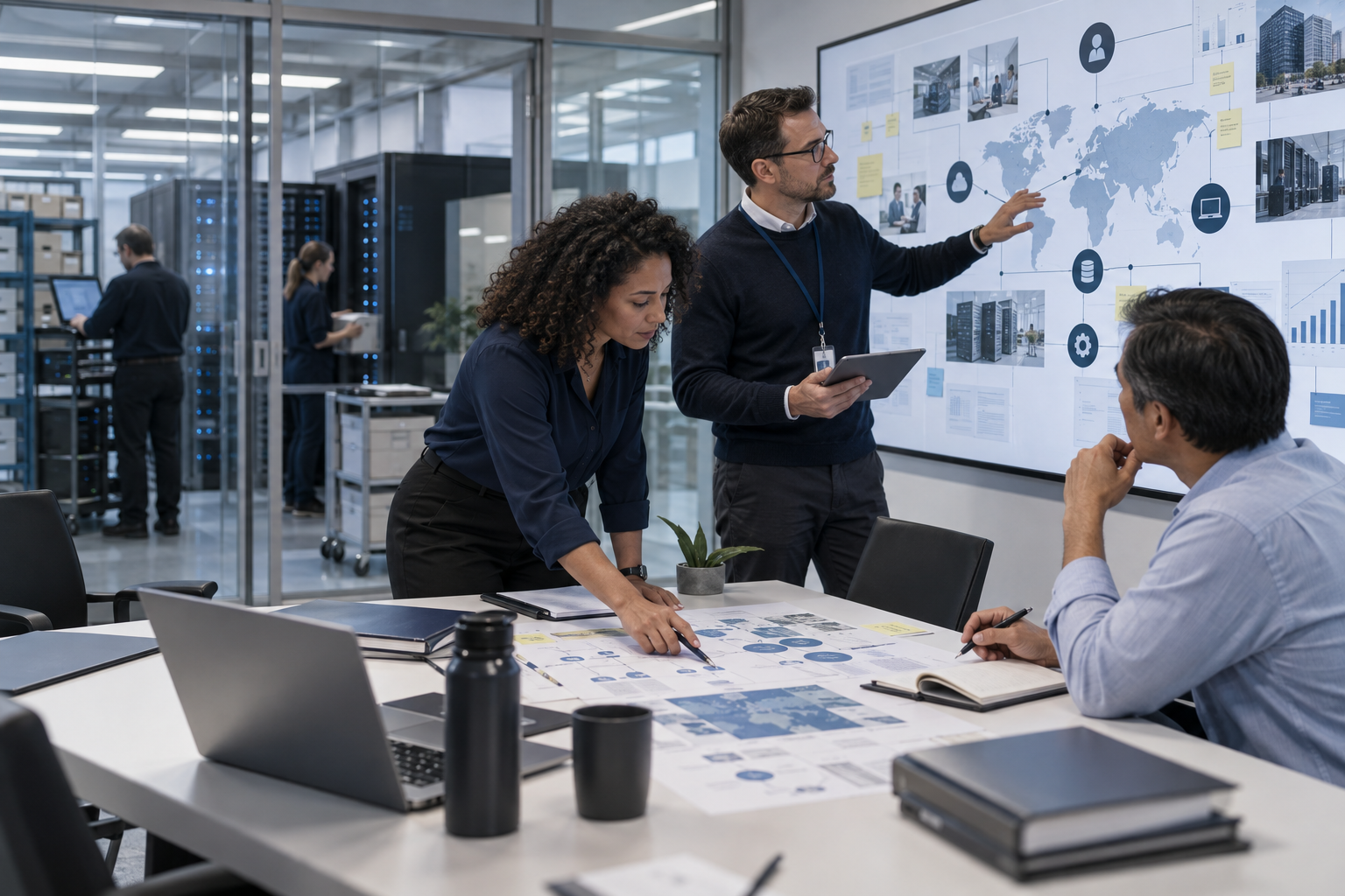 A business team mapping information assets, risks and responsibilities