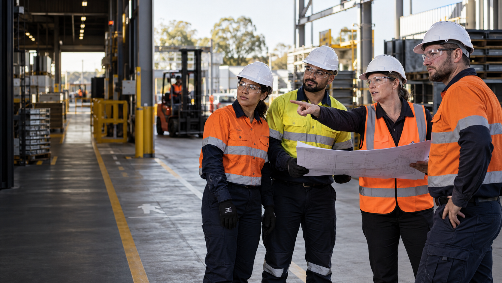 Workers participating in a workplace risk discussion